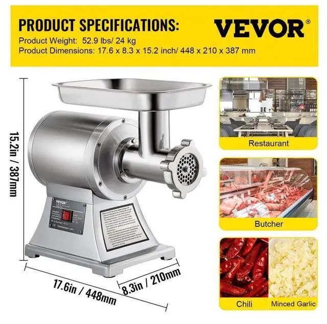 Alt view image 12 of 12 - VEVOR 550lbs/h Electric Meat Grinder 1.5hp Commercial Sausage Stuffer Filler