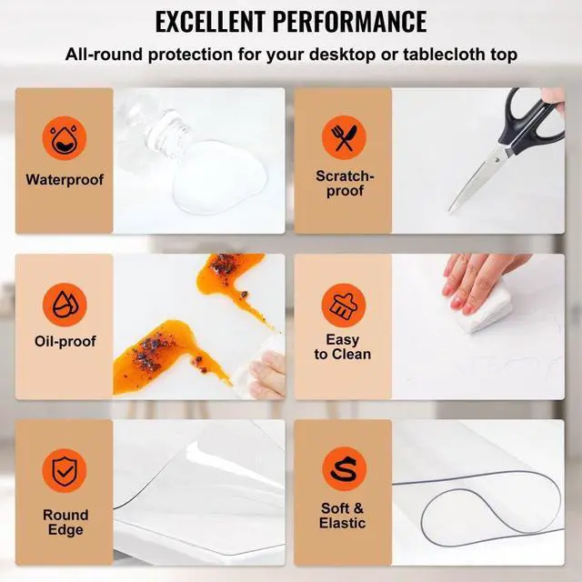 Alt view image 8 of 11 - VEVOR Pvc Tablecloth Protector Table Cover 46" X 96" Desk Pad Soft Glass Desk Top
