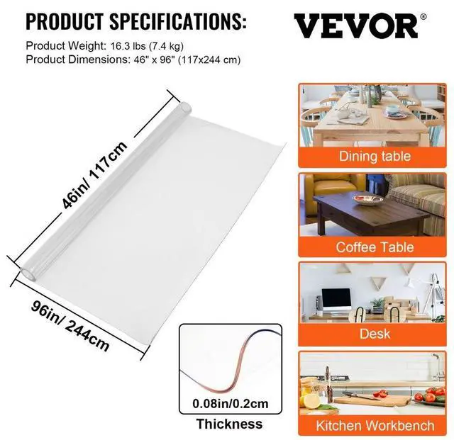 Alt view image 11 of 11 - VEVOR Pvc Tablecloth Protector Table Cover 46" X 96" Desk Pad Soft Glass Desk Top