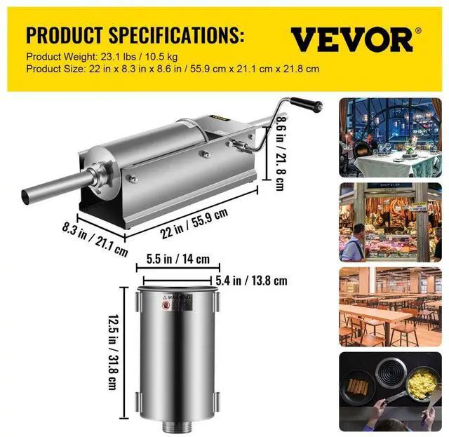 Alt view image 13 of 13 - Horizontal Sausage Stuffer Manual Sausage Stuffing Machine 5l Stainless Steel