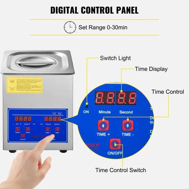 Alt view image 7 of 9 - VEVOR Ultrasonic Cleaner 2L Stainless Steel Digital Jewerly Lab Cleaner w/ Timer