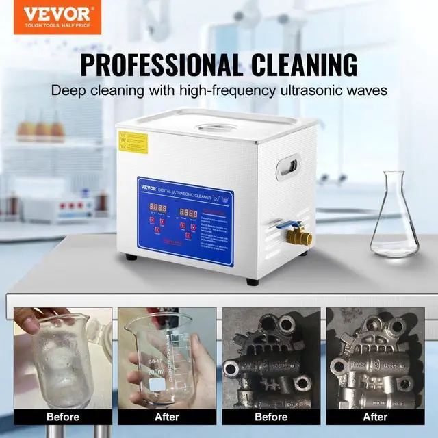 Alt view image 4 of 9 - VEVOR New Stainless Steel 10 L Liter Industry Heated Ultrasonic Cleaner Heater w/Timer