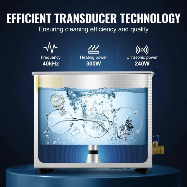 Alt view image 5 of 9 - VEVOR New Stainless Steel 10 L Liter Industry Heated Ultrasonic Cleaner Heater w/Timer