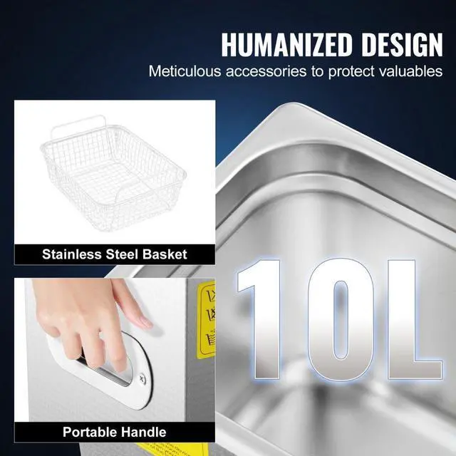 Alt view image 6 of 9 - VEVOR New Stainless Steel 10 L Liter Industry Heated Ultrasonic Cleaner Heater w/Timer