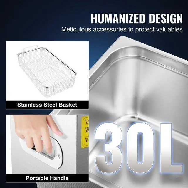 Alt view image 6 of 9 - VEVOR New 30L Ultrasonic Cleaner Stainless Steel Industry Heated Heater w/Timer