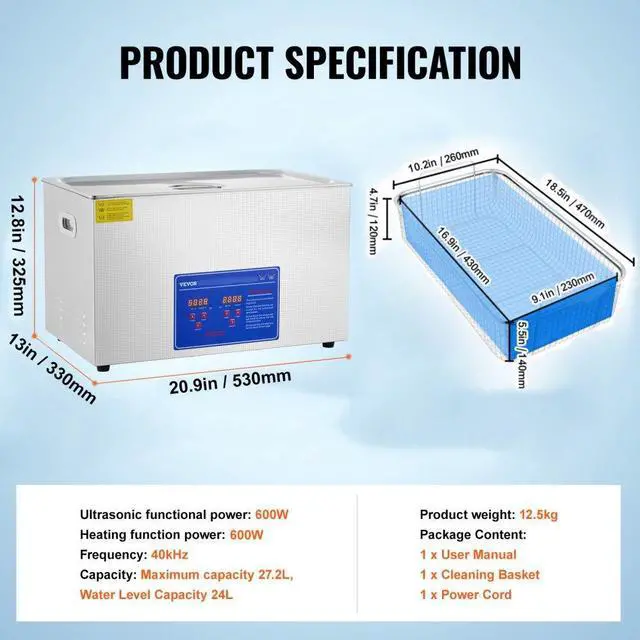 Alt view image 9 of 9 - VEVOR New 30L Ultrasonic Cleaner Stainless Steel Industry Heated Heater w/Timer
