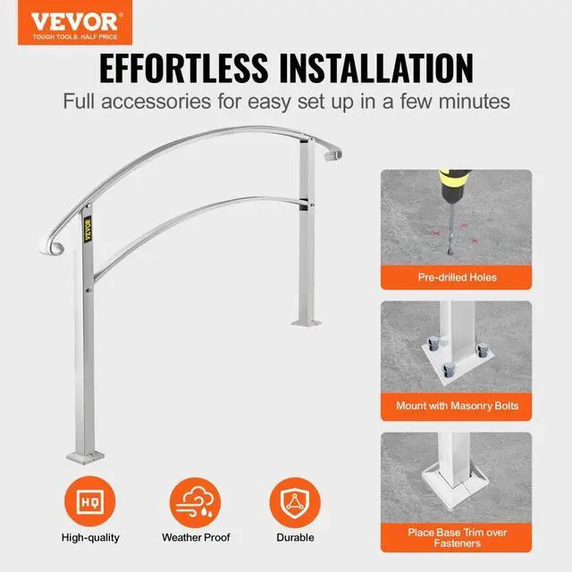 Alt view image 3 of 8 - VEVOR 4 Ft Iron Handrail Adjustable Fits 3 Or 4 Steps Handrail Grab Handrail Garden