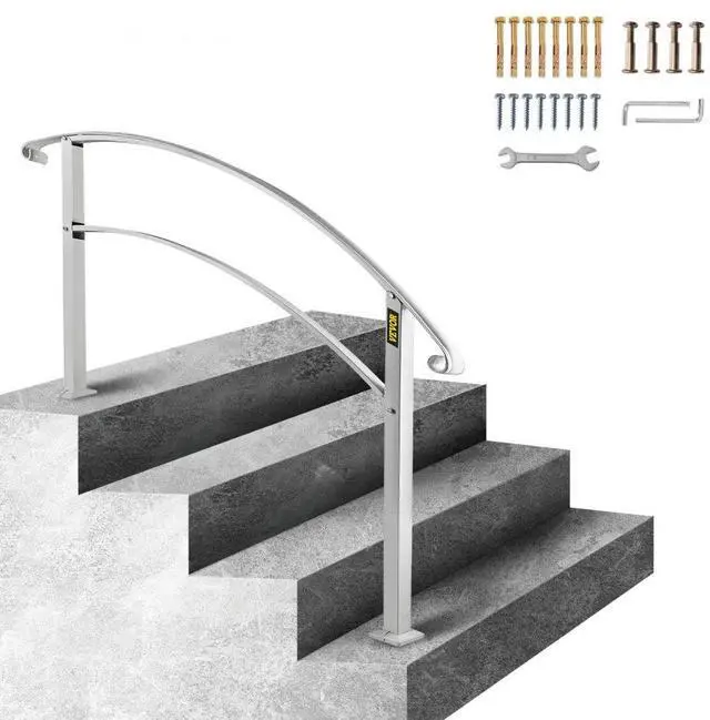 Alt view image 2 of 8 - VEVOR 4 Ft Iron Handrail Adjustable Fits 3 Or 4 Steps Handrail Grab Handrail Garden