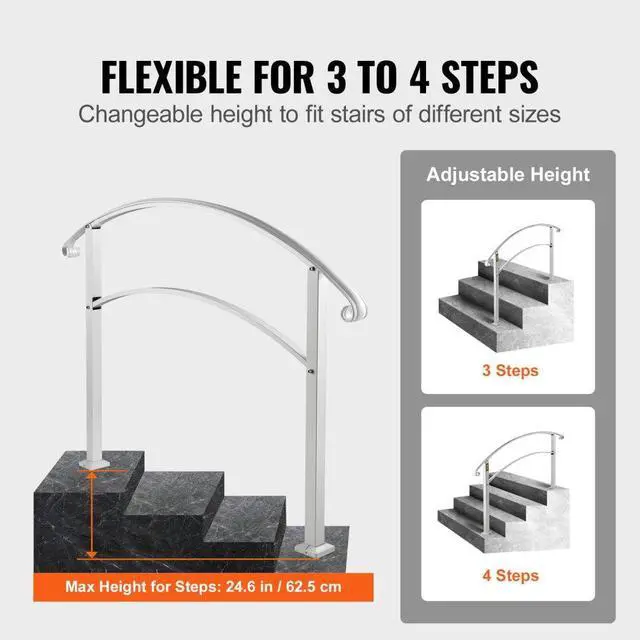 Alt view image 5 of 8 - VEVOR 4 Ft Iron Handrail Adjustable Fits 3 Or 4 Steps Handrail Grab Handrail Garden