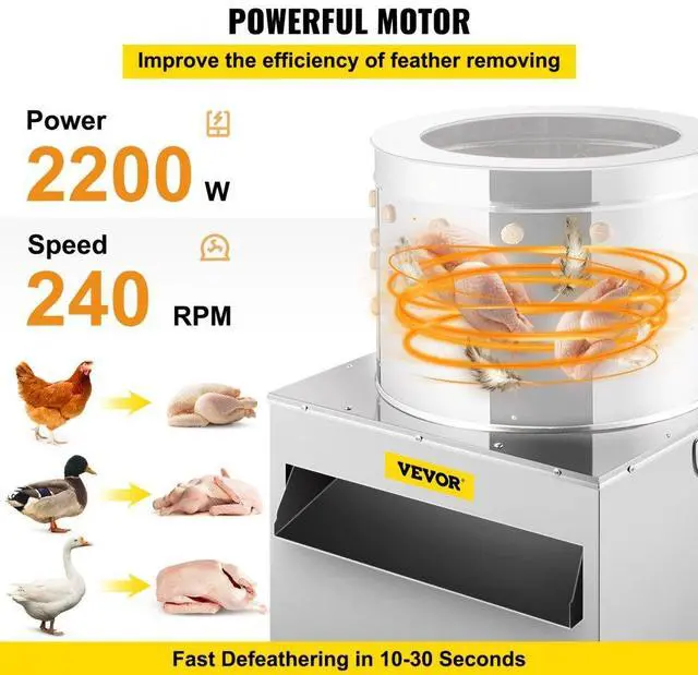 Alt view image 4 of 8 - VEVOR 60cm Chicken Plucker Plucking Machine Silica Gel Poultry Plucker Stainless Steel