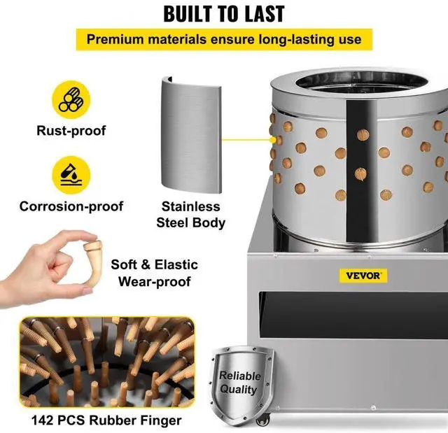 Alt view image 5 of 8 - VEVOR 60cm Chicken Plucker Plucking Machine Silica Gel Poultry Plucker Stainless Steel