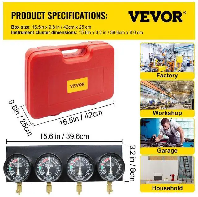 Alt view image 9 of 9 - VEVOR Fuel Vacuum Carburetor Synchronizer Carb Sync 4 Gauge For Yamaha Xj Xs 1100 1200