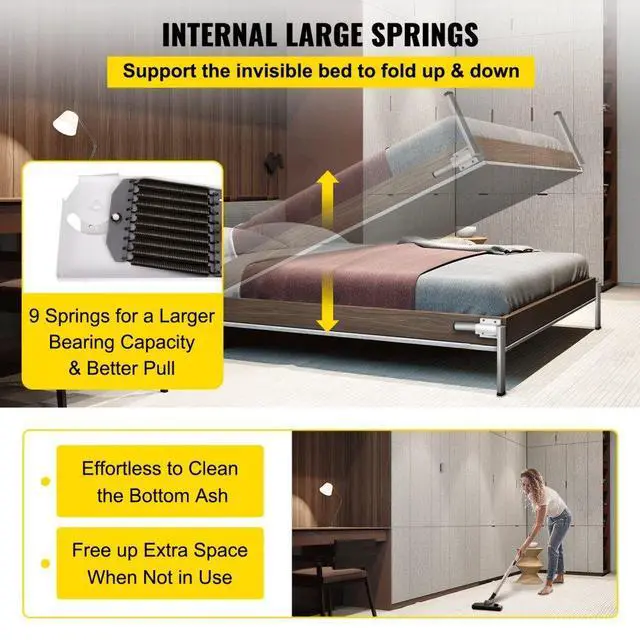 Alt view image 4 of 8 - VEVOR Murphy Wall Bed Springs Mechanism Hardware Kit White Durable King Or Queen Size