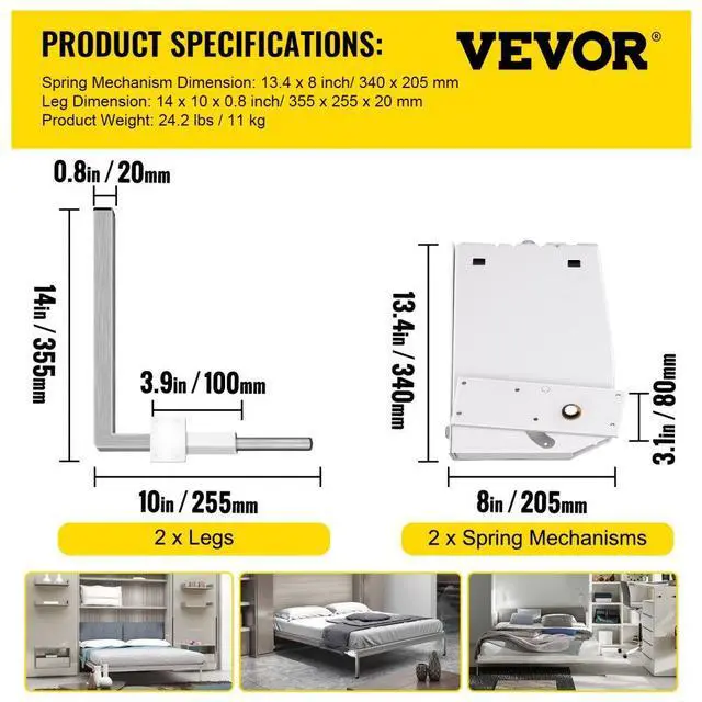 Alt view image 8 of 8 - VEVOR Murphy Wall Bed Springs Mechanism Hardware Kit White Durable King Or Queen Size