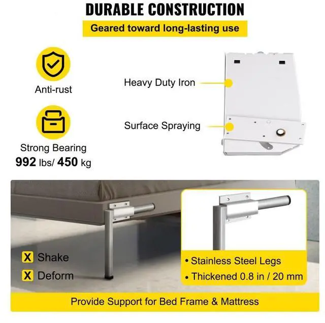 Alt view image 6 of 8 - VEVOR Murphy Wall Bed Springs Mechanism Hardware Kit White Durable King Or Queen Size