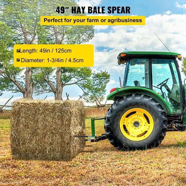 Alt view image 3 of 8 - VEVOR 2pcs 49" Square Hay Bale Spear 4000lbs Capacity 1 3/4" Wide Skidsteer Spike Fork