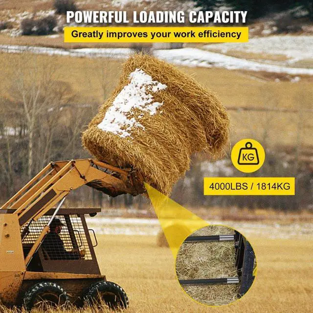 Alt view image 5 of 8 - VEVOR 2pcs 49" Square Hay Bale Spear 4000lbs Capacity 1 3/4" Wide Skidsteer Spike Fork