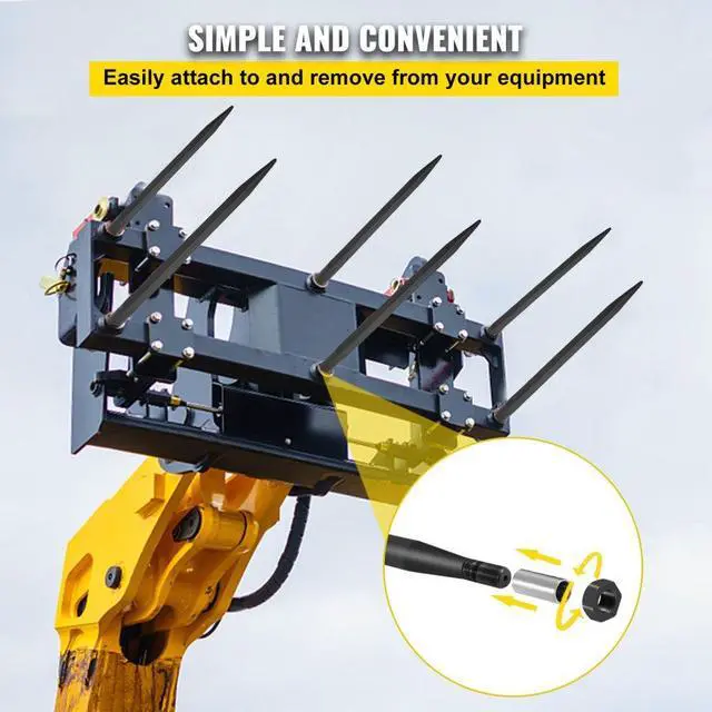 Alt view image 6 of 8 - VEVOR 2pcs 49" Square Hay Bale Spear 4000lbs Capacity 1 3/4" Wide Skidsteer Spike Fork