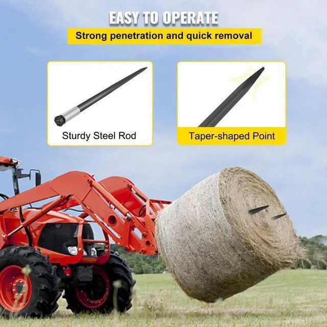 Alt view image 7 of 8 - VEVOR 2pcs 49" Square Hay Bale Spear 4000lbs Capacity 1 3/4" Wide Skidsteer Spike Fork
