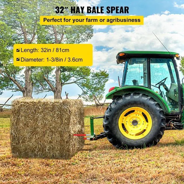 Alt view image 3 of 8 - VEVOR 32" 1350 lbs Capacity Square Hay Bale Spear Nut Tach Bobcat 1 3/8Wide Tine