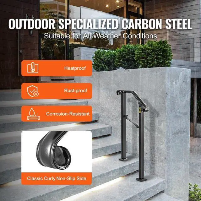 Alt view image 5 of 9 - VEVOR Fits 1 Step Handrail Arch Stair Rail Matte Black Iron Powder Coating Brick Steps