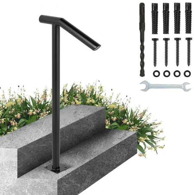 Alt view image 2 of 8 - VEVOR 2-step Handrail Single Post Handrail Round Metal Handrail For Stairs Aluminum