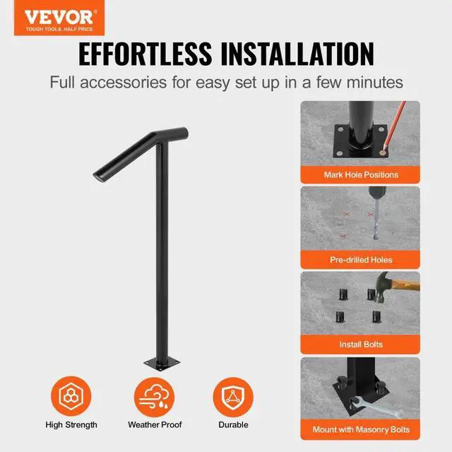 Alt view image 3 of 8 - VEVOR 2-step Handrail Single Post Handrail Round Metal Handrail For Stairs Aluminum