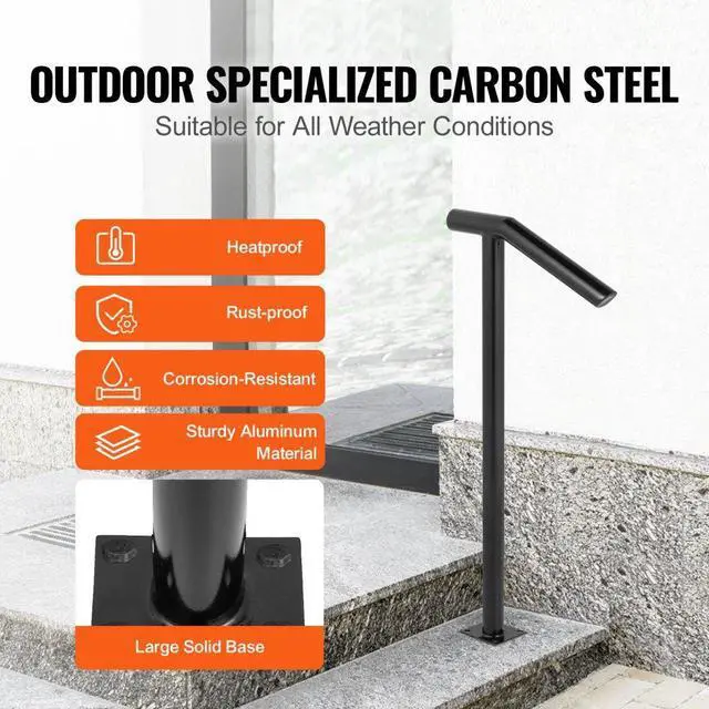 Alt view image 4 of 8 - VEVOR 2-step Handrail Single Post Handrail Round Metal Handrail For Stairs Aluminum