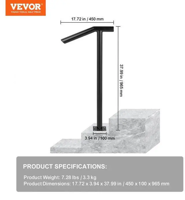 Alt view image 8 of 8 - VEVOR 2-step Handrail Single Post Handrail Round Metal Handrail For Stairs Aluminum