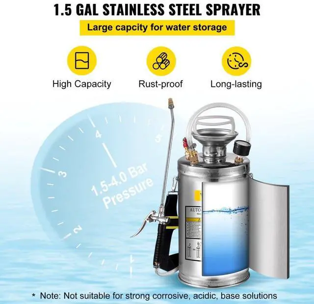 Alt view image 5 of 9 - VEVOR 1.5 Gal. Industrial Contractor Stainless Steel Concrete Sprayer Garden