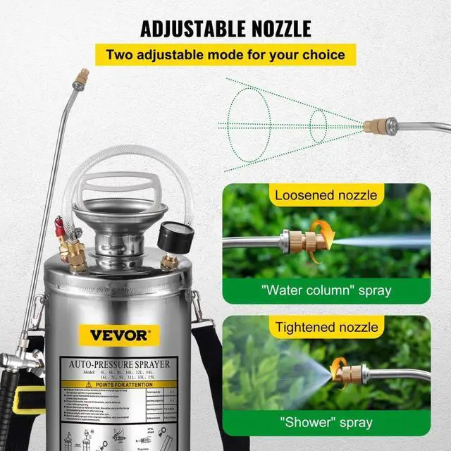 Alt view image 6 of 9 - VEVOR 1.5 Gal. Industrial Contractor Stainless Steel Concrete Sprayer Garden