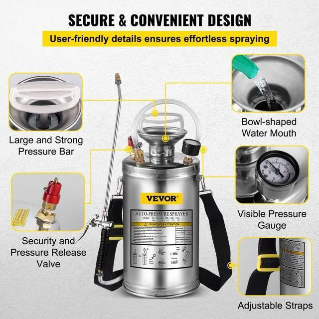 Alt view image 7 of 9 - VEVOR 1.5 Gal. Industrial Contractor Stainless Steel Concrete Sprayer Garden