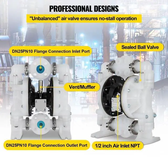 Alt view image 6 of 8 - VEVOR Iin Box Double Diaphragm Air Poly Pump Chemical Industrial 1 Inch
