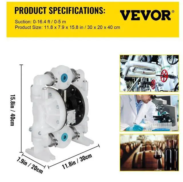 Alt view image 8 of 8 - VEVOR Iin Box Double Diaphragm Air Poly Pump Chemical Industrial 1 Inch