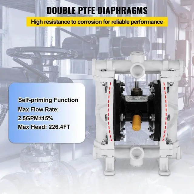 Alt view image 5 of 8 - VEVOR Air-Operated Double Diaphragm Pump 1/2"Inlet Outlet Petroleum Fluid 13GPM 100PSI