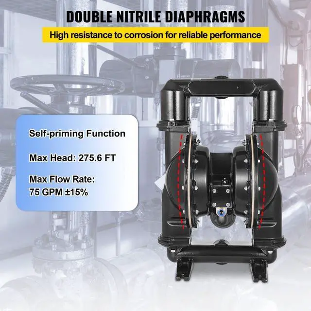 Alt view image 7 of 10 - VEVOR Double Diaphragm Pump Air-operated Diaphragm Pump 140gpm 2" Outlet & Inlet