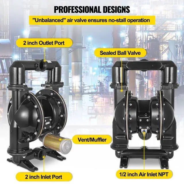 Alt view image 8 of 10 - VEVOR Double Diaphragm Pump Air-operated Diaphragm Pump 140gpm 2" Outlet & Inlet