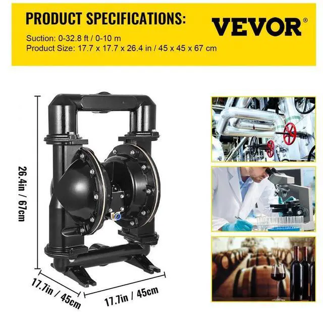 Alt view image 10 of 10 - VEVOR Double Diaphragm Pump Air-operated Diaphragm Pump 140gpm 2" Outlet & Inlet
