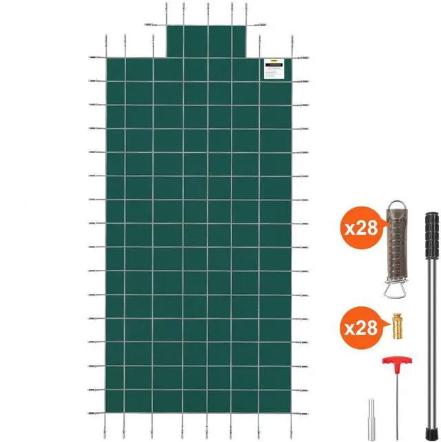 Alt view image 9 of 15 - VEVOR Pool Safety Cover Fits 16x32ft Rectangle Inground Safety Pool Cover Green Mesh with 4x8ft Center End Steps Solid Pool Safety Cover for Swimming Pool Winter Safety Cover