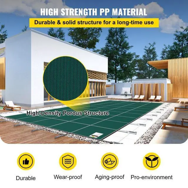 Alt view image 12 of 16 - VEVOR Pool Safety Cover Fits 16x32ft Rectangle Inground Safety Pool Cover Green Mesh Solid Pool Safety Cover for Swimming Pool Winter Safety Cover