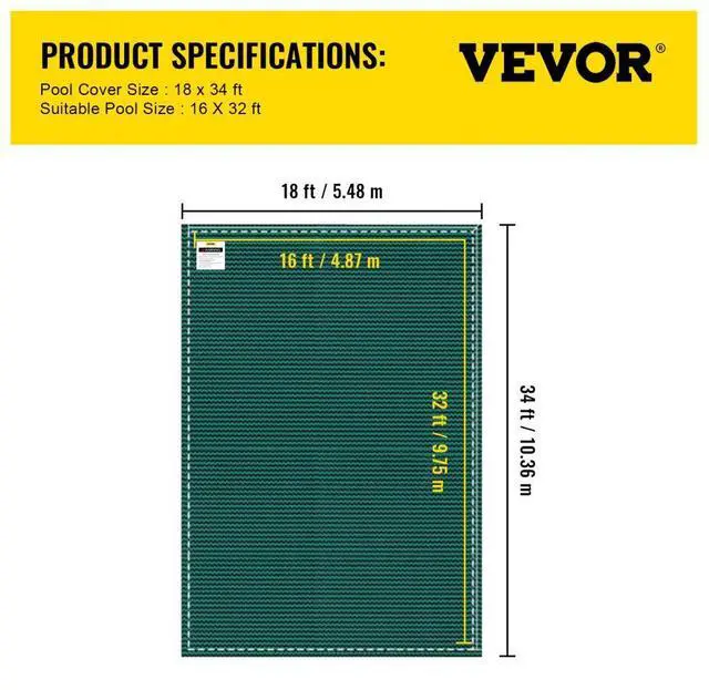 Alt view image 16 of 16 - VEVOR Pool Safety Cover Fits 16x32ft Rectangle Inground Safety Pool Cover Green Mesh Solid Pool Safety Cover for Swimming Pool Winter Safety Cover