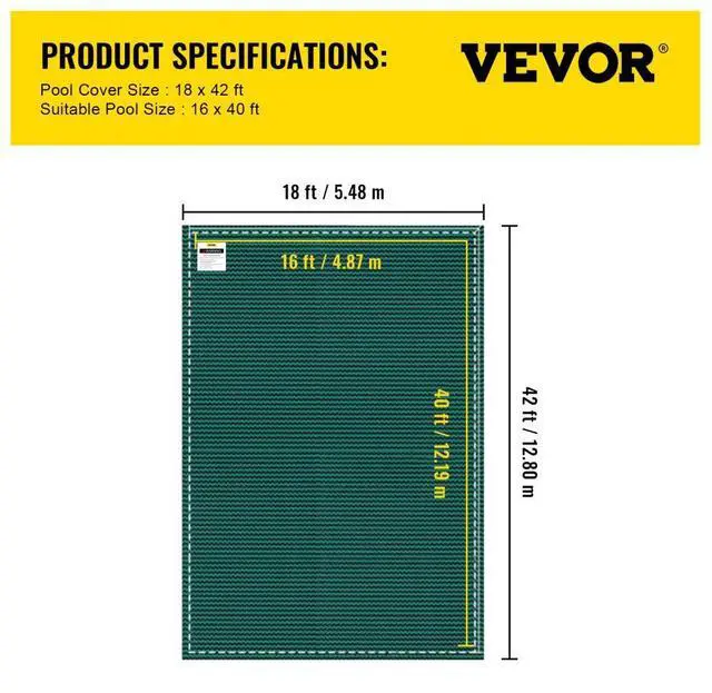 Alt view image 8 of 8 - VEVOR Swimming Pool Safety Cover Inground 18x42ft, Rectangle Safety Pool Cover