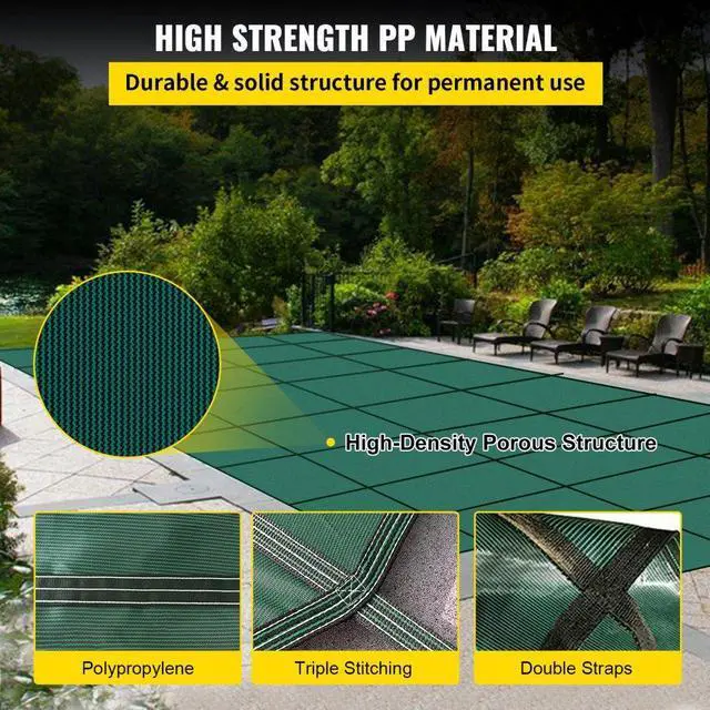 Alt view image 12 of 16 - VEVOR Pool Safety Cover Fits 18x36ft Rectangle Inground Safety Pool Cover Green Mesh Solid Pool Safety Cover for Swimming Pool Winter Safety Cover