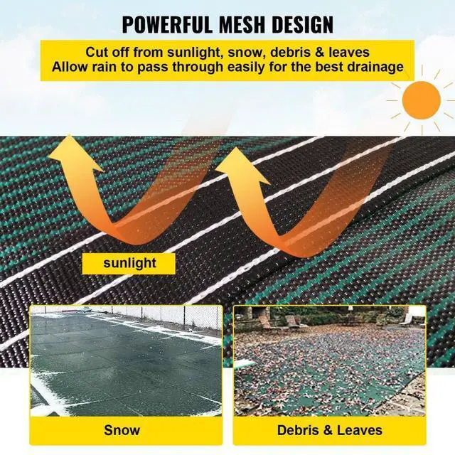 Alt view image 15 of 16 - VEVOR Pool Safety Cover Fits 18x36ft Rectangle Inground Safety Pool Cover Green Mesh Solid Pool Safety Cover for Swimming Pool Winter Safety Cover