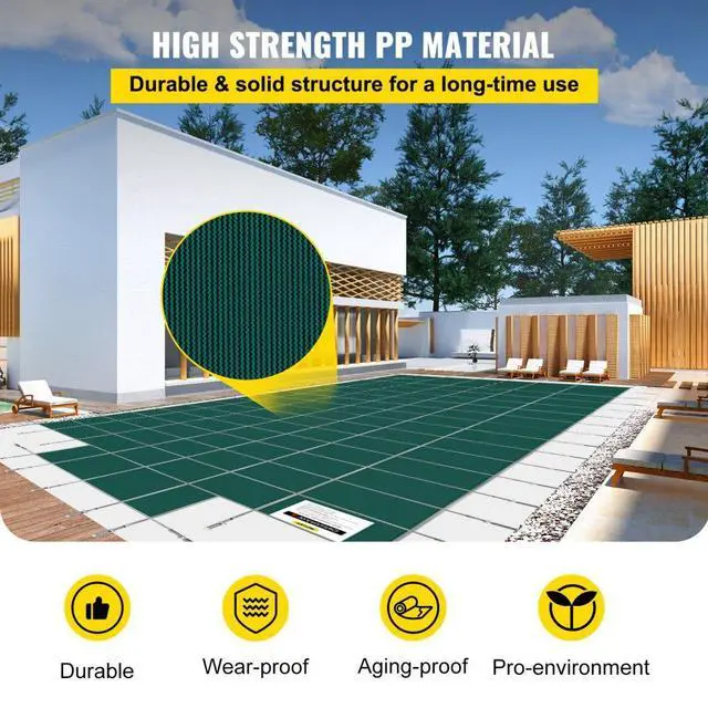 Alt view image 12 of 16 - VEVOR Pool Safety Cover Fits 20x40ft Rectangle Inground Safety Pool Cover Green Mesh with 4x8ft Center End Steps Solid Pool Safety Cover for Swimming Pool Winter Safety Cover
