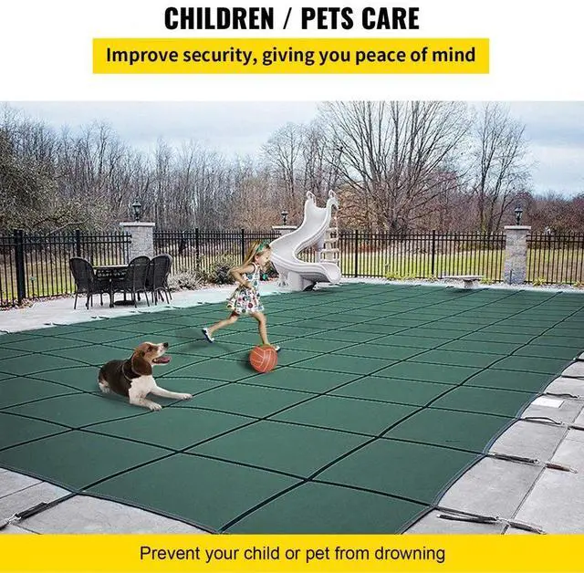 Alt view image 14 of 16 - VEVOR Pool Safety Cover Fits 20x40ft Rectangle Inground Safety Pool Cover Green Mesh with 4x8ft Center End Steps Solid Pool Safety Cover for Swimming Pool Winter Safety Cover