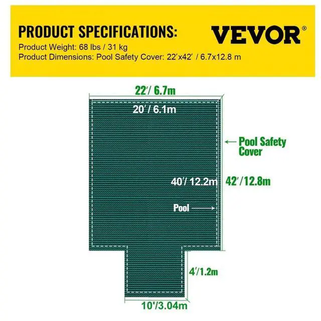 Alt view image 16 of 16 - VEVOR Pool Safety Cover Fits 20x40ft Rectangle Inground Safety Pool Cover Green Mesh with 4x8ft Center End Steps Solid Pool Safety Cover for Swimming Pool Winter Safety Cover