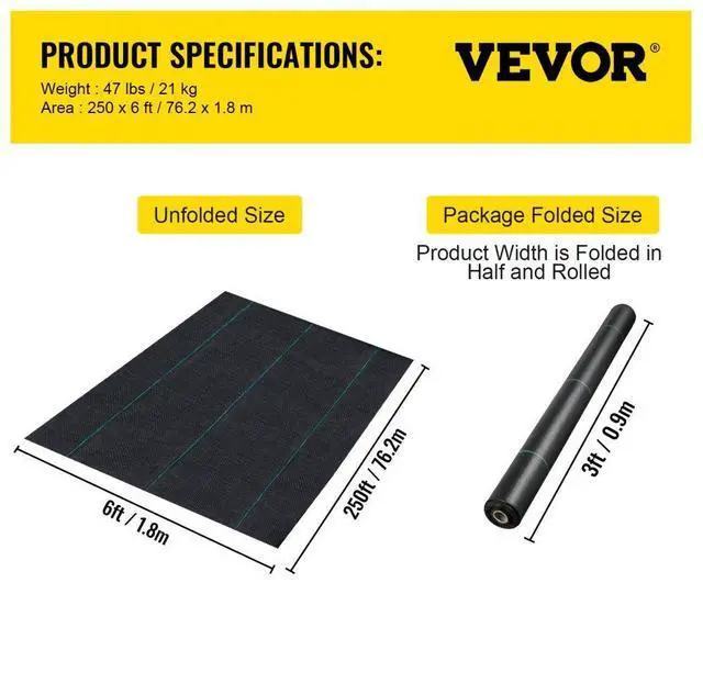 Alt view image 8 of 8 - VEVOR 20 Year 6'x 250' Weed-barrier Landscape Fabric 4.1-ounce Polypropylene Fabric