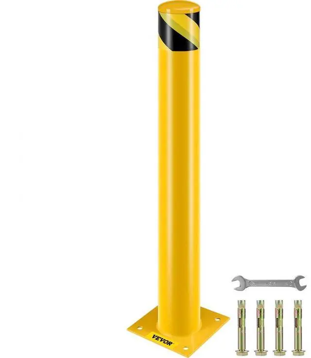 Alt view image 2 of 8 - VEVOR Safety Bollard Steel Bollard Post 36"H 4.5"D Yellow Signs Pipe Steel Barrier
