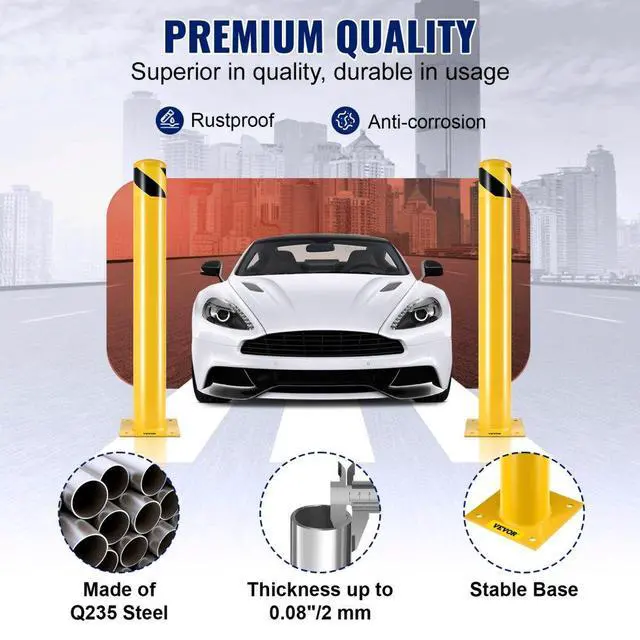 Alt view image 4 of 8 - VEVOR Safety Bollard Steel Bollard Post 36"H 4.5"D Yellow Signs Pipe Steel Barrier